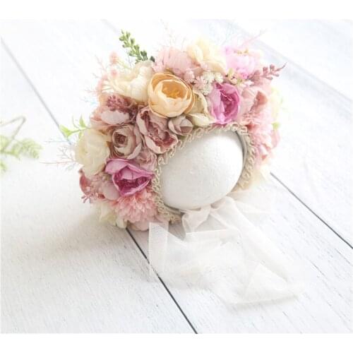 Vintage Baby Girl Flowers bonnet Purple Pink Floral Newborn sitter hat Photography props Baby girl bonnet photo props