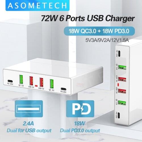 6 Port Quick Charge 3.0 USB charger QC 3.0 PD 3.0 Charging Station Adapter for iPhone Charger for samsung s10 xiaomi mi 10 pro