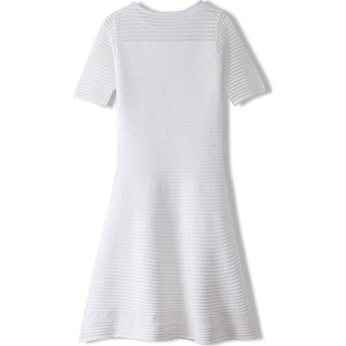 Japan Style Women Summer A Line High Quality Knit Dresses Stiching O Neck Dress Knitting Cotton Pullover Ladies Dresses Sweater