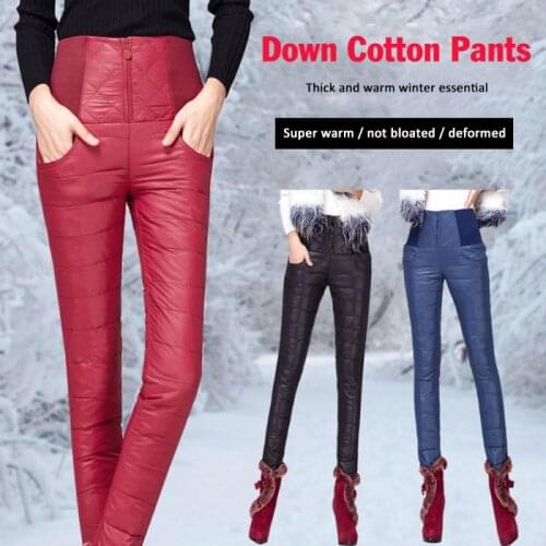 Winter Women High Waist Down Pants S-4XL Size Velvet Trousers Thickening Slim Thermal Female Warm Trousers Legging Pants