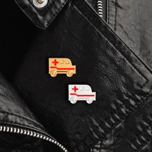 Gold and white Colors Ambulance Pin Brooch Red Cross Doctor Nurse Medical School Graduation pin Nurse jewelry gift