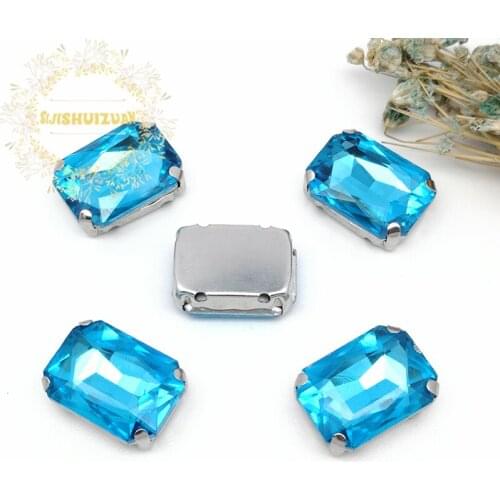 13*18 10*14 8*10 18*25 Turquoise Blue Rectangular Crystal Glass Sewing Rhinestones Rhinestones for Diy Dress and Bags