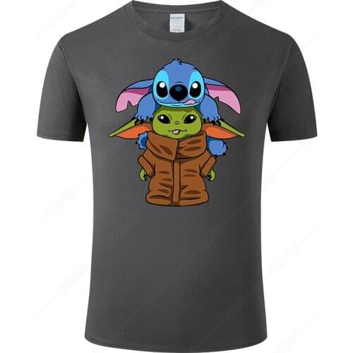 2021 Summer Cotton Short Sleeve Tee Funny Stitch Baby Yoda T Shirt Men Women Fashion T-shirt Cartoon Printed Tops Clothing J10