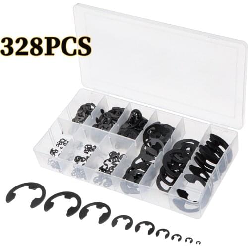 328pcs Circlip Set Black Mn-Steel Washer External Retaining E Type Circlip Ring Assortment Kit Bearing Circlip Collar Washers
