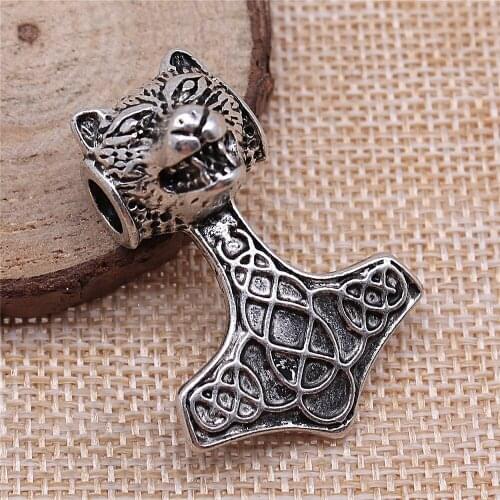 4pcs 30x42mm antique silver Nordic wolf head amulet charms diy retro jewelry fit Earring keychain hair card pendant