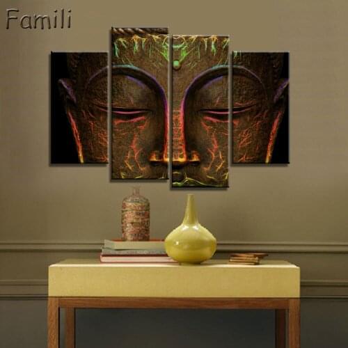 4pcs Golden Hues Modern Abstract Wall Art Oil Painting Buddha Picture print On Canvas For Home Decoration no frame