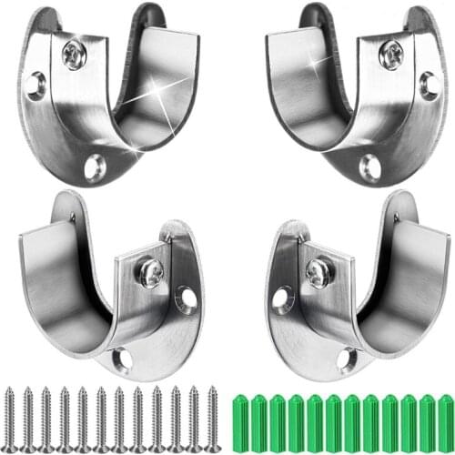 4 Packs Heavy Duty Stainless Steel Closet Rod End Supports Closet Pole Sockets Flange Rod Holder with Screws, 1-1/3 Inches Diame