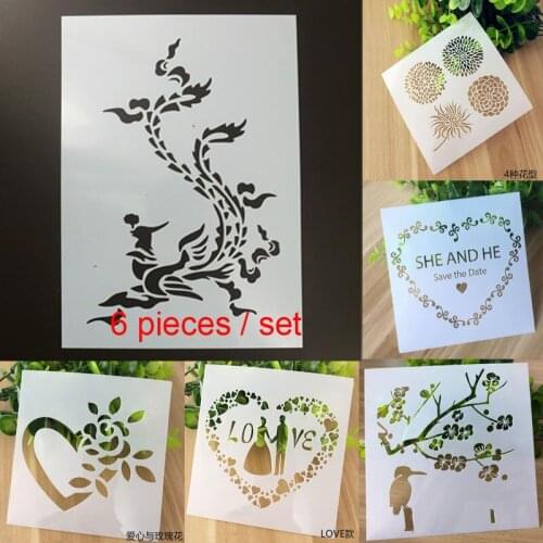 6pc Phoenix Bird DIY Craft Layering Stencils For Walls Painting Scrapbooking Stamp Album Decor Embossing Paper Card Template