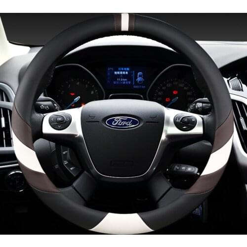 38CM PU Leather Car Steering Wheel Cover Anti-slip for Ford Focus 2 3 MK1 MK2 MK3 Auto Interior Accessories