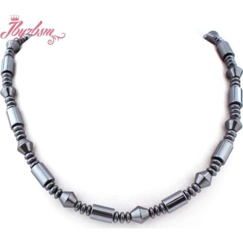 8x12mm Black Column (No Magnetic) Hematite Natural Stone Beads For Woman Tribal Fashion Jewellery Necklace 20" Free Shipping
