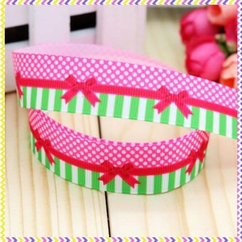 DHK 7/8'' 5yards bow dots stripe printed grosgrain ribbon hairbow diy party decoration OEM Wholesale 22mm C748