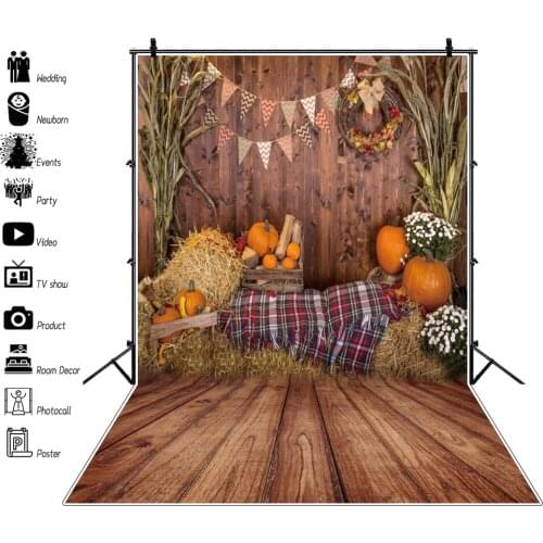 Warehouse Rural Farm Old Wooden Floor Autum Haystack Pumpkin Baby Birthday Photo Backgrounds Photocall Photography Backdrop