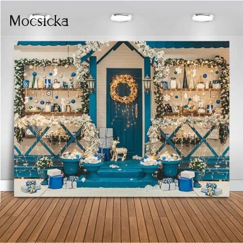 Winter snow toy store backdrop for photography Merry Christmas Snowflake Glitter Shop Windows Background for Photo Studio Props