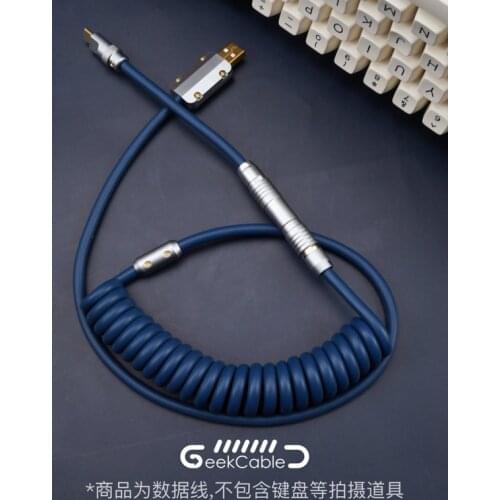 Geekcable Handmade Customized Mechanical Keyboard Data Cable Super Elastic Series Spiral Rubber Keyboard Cable Navy Blue