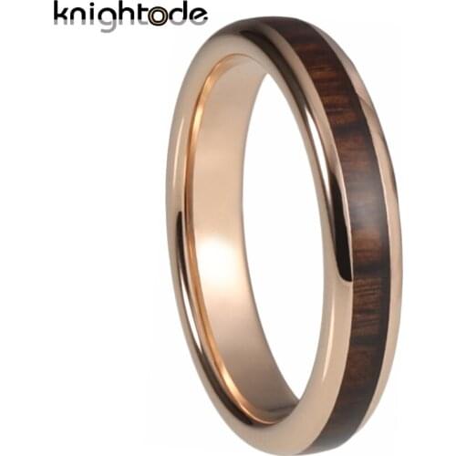Deep Red Wood Inlay Rose Gold Tungsten Carbide Rings For 4mm Men Women Tungsten Wedding Band Jewelry Dome Polished Comfort Fit