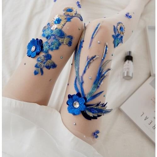 Tights Manual Embroidery FLOWER Style Cherry BLUELOVER Decorative Defence Hook Wire Facial Silk Stockings Even Panty Hose