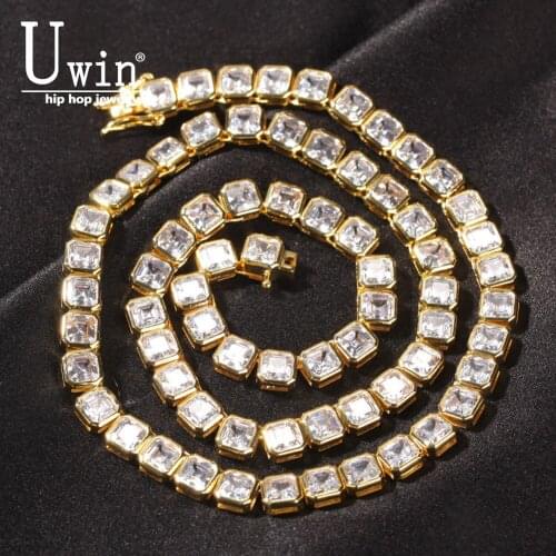 Uwin 6.5mm Square Tennis Chain 1 Row Link Iced Out Copper Hip Hop Mens Bling Gold Silver Color Necklace