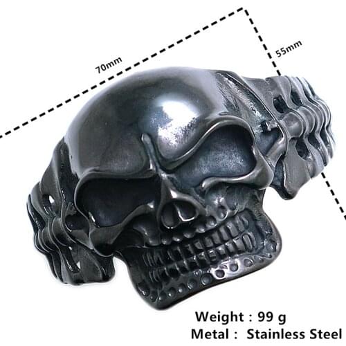 Mens 316L Stainless Steel Big Evil Demon Skull Black-Color Bangle