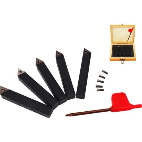 5Pcs 10mm Indexable Carbide Insert Lathe Tools Set Turning Tools Kit wooden box package for Turning, Cutting, Facing, Borin