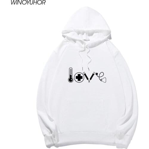 2020 New Autumn Womens Hoodies Love Nurse Gift Sweatshirts Novelty Design Long Sleeve Tops Cute Girl Doctor Medical Pullover