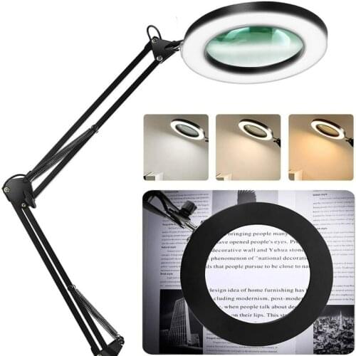 Foldable Professional 5X Magnifying Glass Desk Lamp Magnifier LED Light Reading Lamp with Three Dimming Modes USB Power Supply
