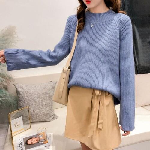New Fashion Sweater Pullover Solid Color Casual Loose Europes American Style Autumn Winter Clothes Vestidos LXJ953