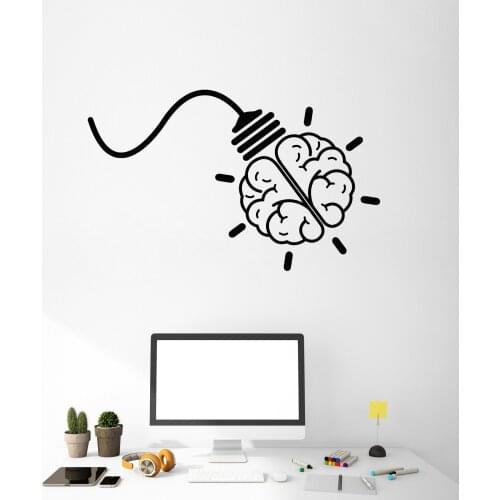Office vinyl wall decals creative light bulb brain creative office stickers office decorations home study creative decals bg03