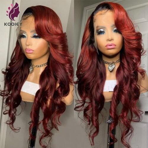 Right Side Part Lace Front Human Hair Wigs Ombre Burgundy Colored Brazilian Remy Wigs Human Hair Body Wave 99J Lace Frontal Wigs
