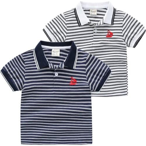 Striped Boys Polo Shirt Summer Soft Cotton Formal Toddler Tops Tees Turn Down Collor Children Tshirt Kids Clothes