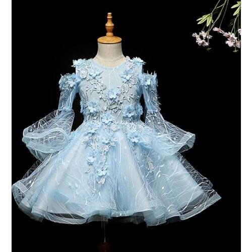 Blue Flower Girl Dresses Weddings Ball Gown Pageant Girl Princess Dress Girl Party Dress Birthday Clothes for kids 2-13 year