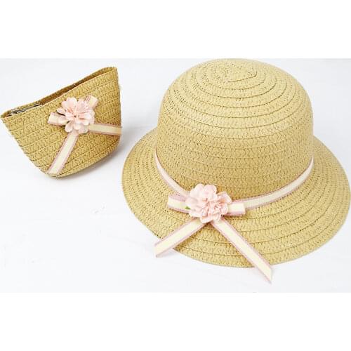 Summer Baby Flower Breathable Hat Straw Hat With Handbag Bags Kids Hat Boy Girls Sun Visor UV protection panama Hat gorras