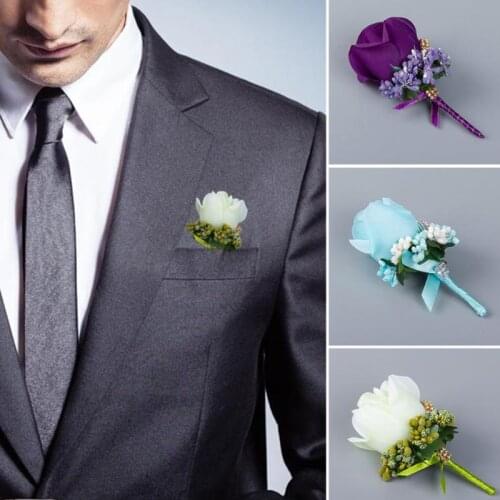 Wedding corsages Grooms boutonnieres silk rose wedding flowers Groom groomsman pin brooch corsages prom suit Boutonniere