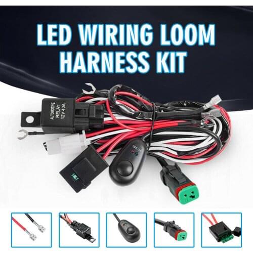 Universal 12V LED Work Light Bar Wiring Harness Kit Durable Driving Lights Wirings Loom With Fuse Relay Switch