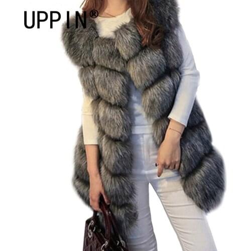 UPPIN S-4XL Female Fur Waistcoat 2017 New Winter Warm Faux Fox Fur Vest Women High-Grade Fashion O-Neck Long Fur Coat Cardigan