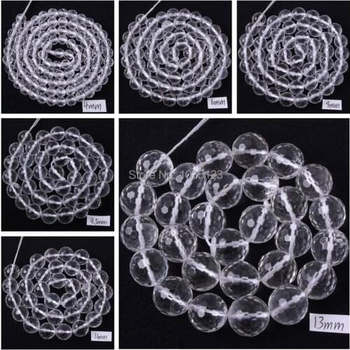 High Quality Natural White Rock Crystal Round Faceted 4/6/8/10/12/14mm Necklace Bracelet Jewelry Gems Loose Beads 15 Inch wj108