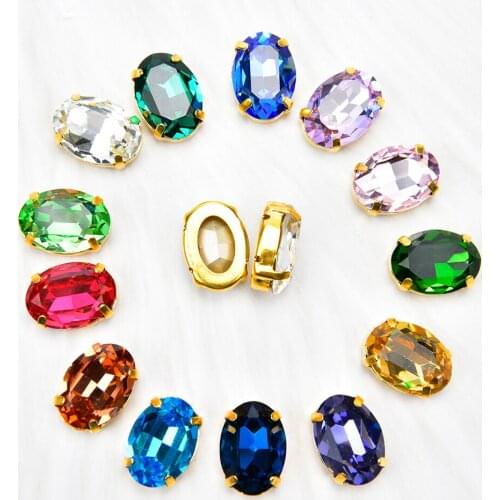 High Quality K9 Glass Diamonds 13X18Mm Oval Crystal 10Pcs/Pack Super Shiny Sew On Claw Rhinestones Gold Base Diy Garment Shoes