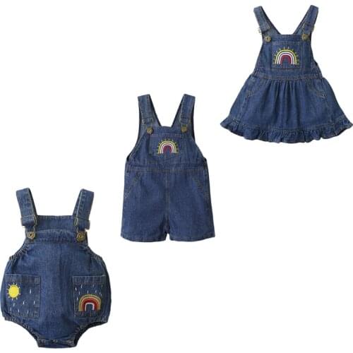 Wallarenear Newborn Baby Boy Girl’s Family Matching Outfit Suspender Skirt Sweet Rainbow A-line Princess Dress Bodysuit Romper