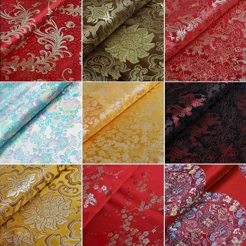 Artificial Fiber Jacquard Fabric Silk Satin for Clothes Skirt Dress Sewing Vintage Brocade Flower Printed Textile Dragon Pattern