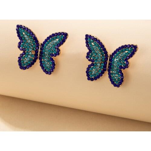 HI MAN Neo-Gothic Pavé Crystal Butterfly Stud Earrings Women Mysterious Noble Anniversary Party Gift Jewelry Accessories