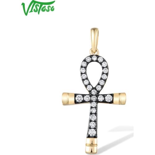 VISTOSO Pure 14K 585 Yellow Gold Pendant For Women Sparkling Brown Diamond Cross Pendant Classic Trendy Gifts Party Fine Jewelry