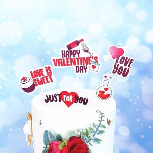 1set Red Heart Love Cake Topperhappy valentinas day Party New Year Decoration For Home Party Supplies Cupcake Topper