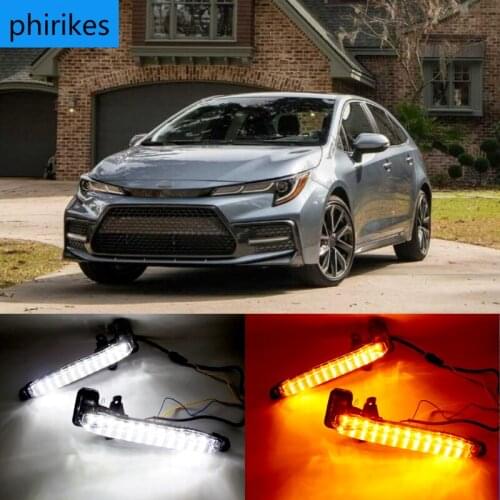 1Pair Dynamic Yellow Turn Signal Car DRL Lamp LED Daytime Running Light Fog lamp For Toyota Corolla SE/XSE US 2020 2021