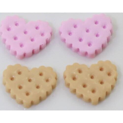 100/50pcs Purple Brown Color Kawaii Biscuit In Heart Shaped DIY Flatback Resin Cabochons For Craft Accessories