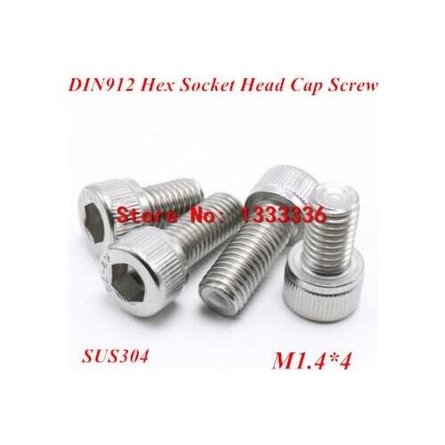 100pcs M1.4*4 Hex socket head cap screw, DIN912 304 stainless steel Hexagon Allen cylinder bolt, cup screws