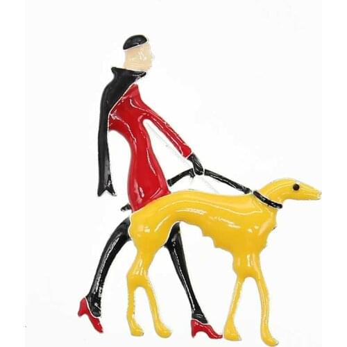 30pcs Custom A Woman With a dog Brooch Enamel Brooch and Pins Jewelry Clothing decoration