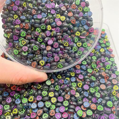 300pcs 7X4mm Black Round Acrylic Beads Colorful Heart Shape Beads for Jewelry Making DIY Handmade Bracelet Making Supplies
