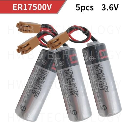5pcs/lot 100% New Original For TOSHIBA ER17500V 3.6V PLC Lithium Battery Batteries With Brown Plug Free Shipping