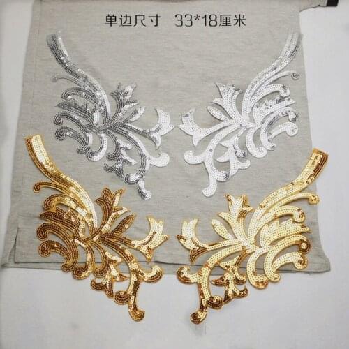 6Pairs Sequin Embroidery Cloth Stickers Accessories Diy Material COS Anime Dress Costume Iron on Lace Patch Cloth Patch 33X18cm