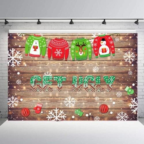 BEIPOTO Christmas photography backdrops Ugly sweater party supplies decoration photo background photo booth shoot props B-233