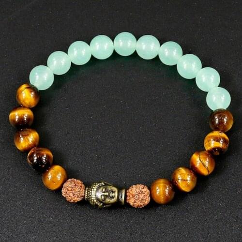 Natural Stone Bracelets Grape Stone and Tiger Eye Beads Bracelet for Men, Bodhi child Buddha Head Mala Jewelry,Best Gift